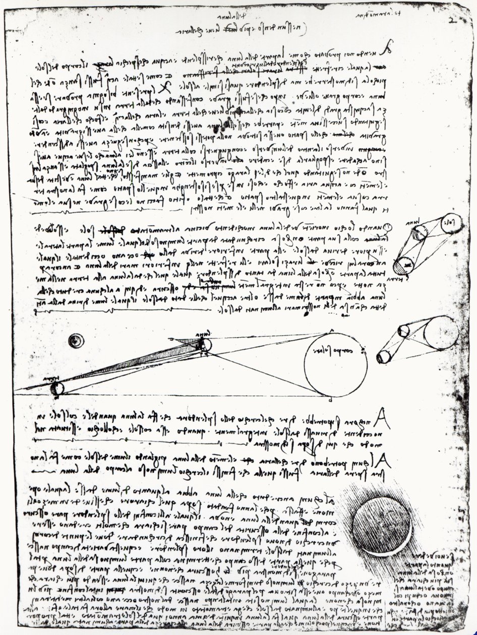 Astronomiske diagrammer, fol. 2r fra Codex Leicester, 1508-1512 av Leonardo da Vinci