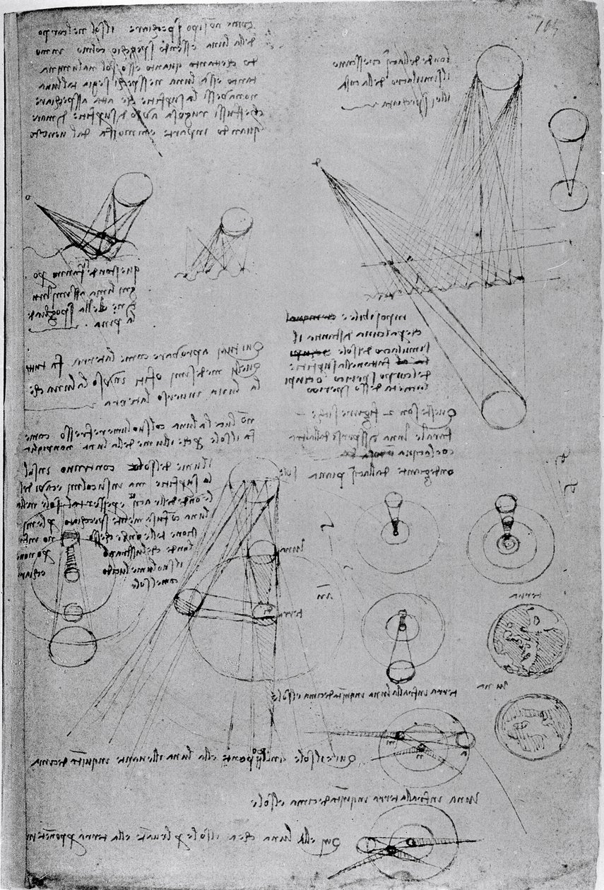 Astronomiske diagrammer, fra Codex Leicester, 1508-12 av Leonardo da Vinci