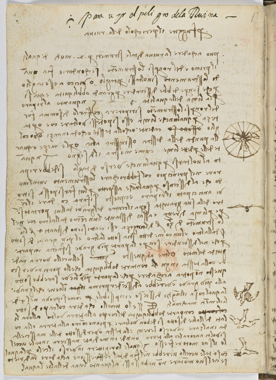 Fuglers flykode, c. 1505-06, papirmanuskript, cc. 18, ark 12 verso av Leonardo da Vinci