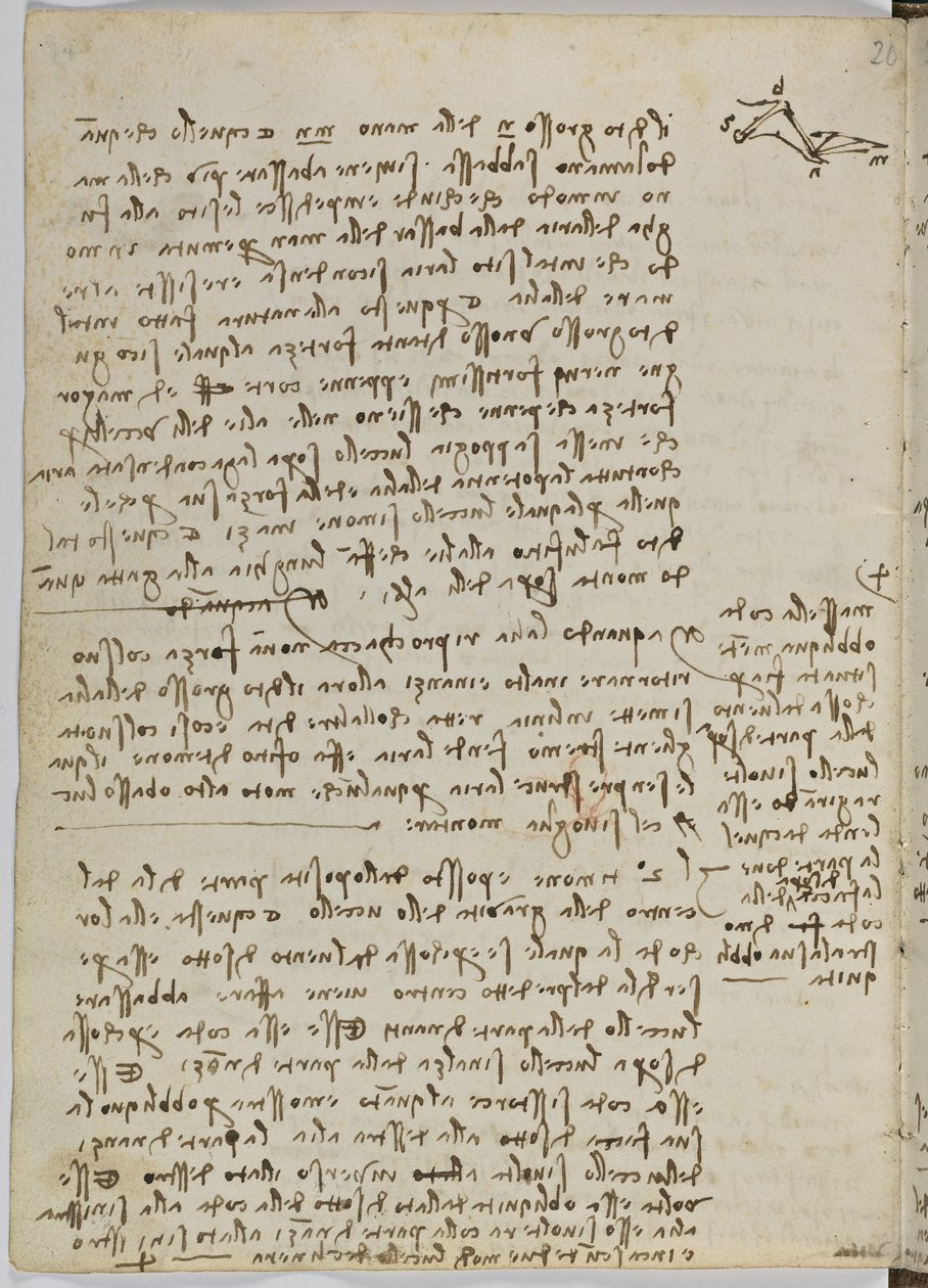 Fuglers flykode, c. 1505-06, papirmanuskript, cc. 18, ark 13 verso av Leonardo da Vinci