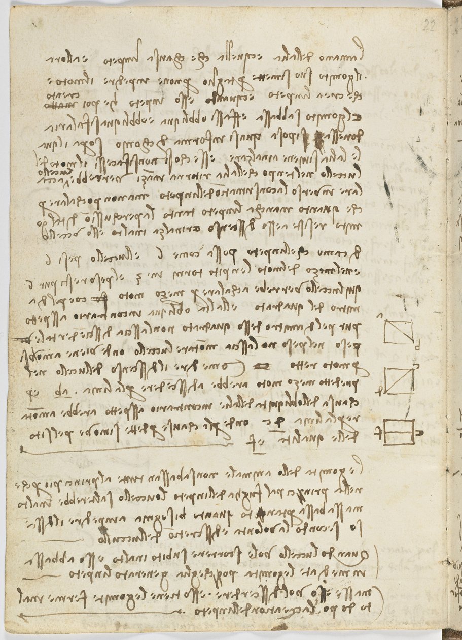 Fuglers flykode, c. 1505-06, papirmanuskript, cc. 18, ark 14 verso av Leonardo da Vinci