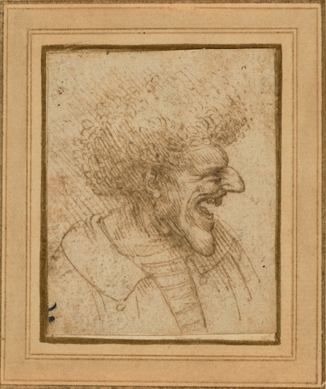 Karikatur av en mann med busket hår, ca. 1495 av Leonardo da Vinci