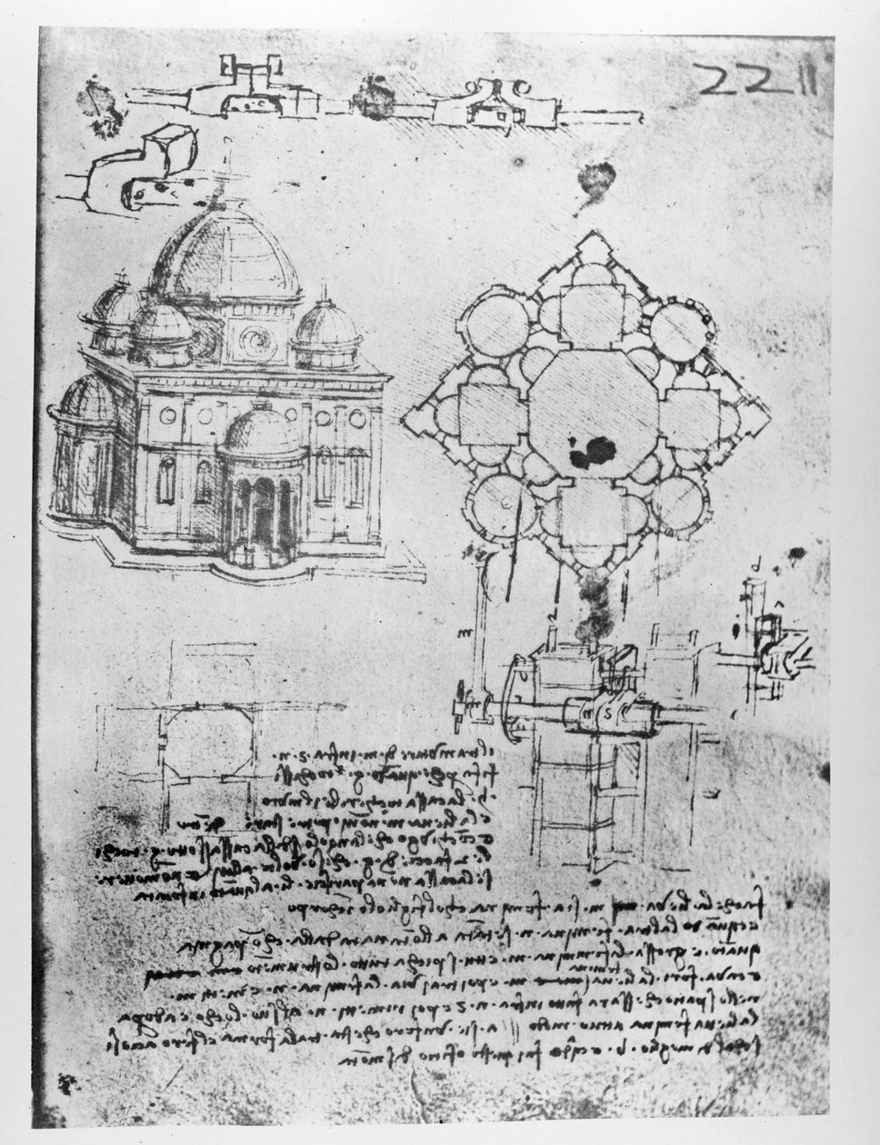 Design for en kirke, fol. 4r av Leonardo da Vinci
