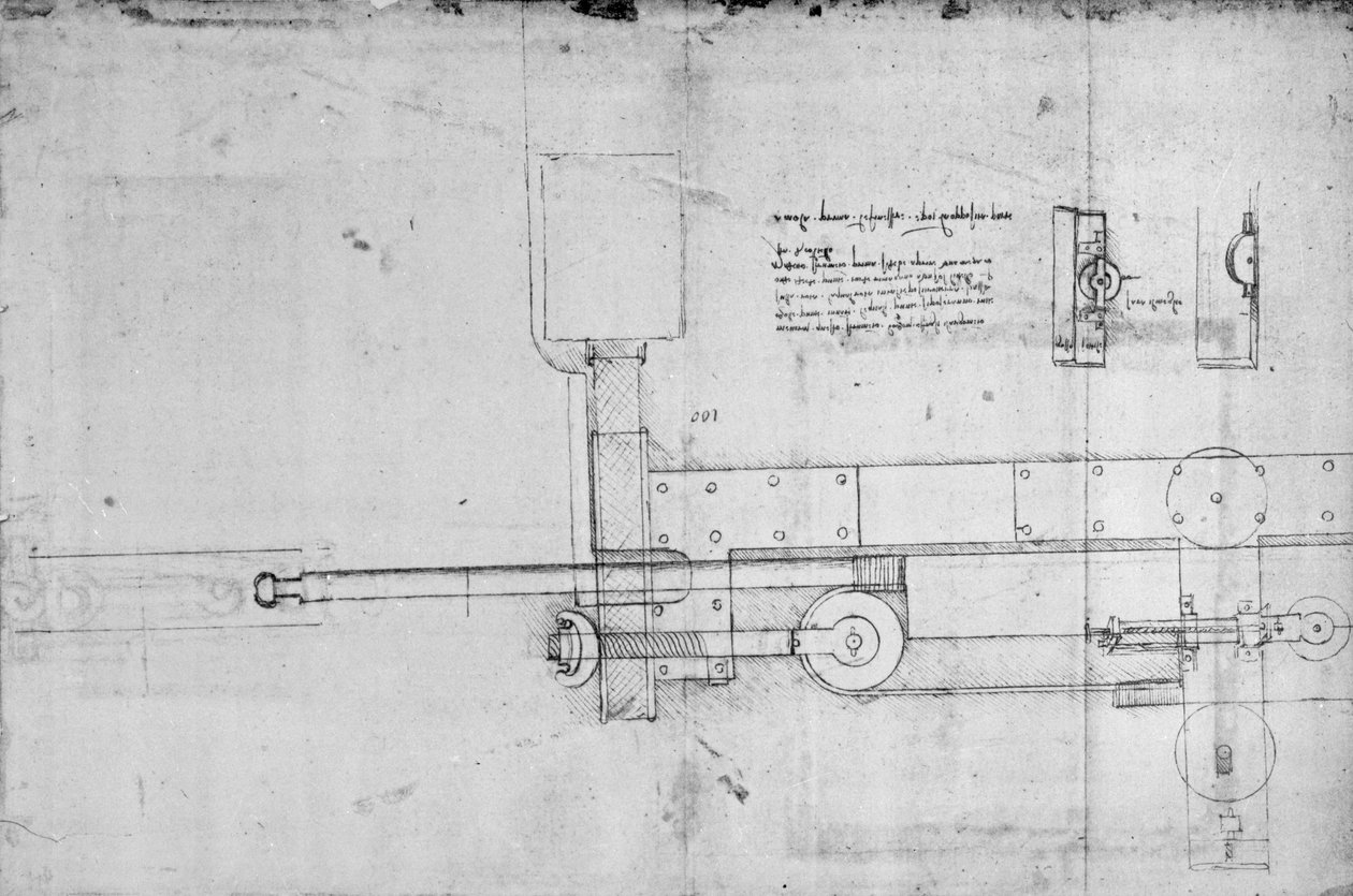 Diagram av en mekanisk bolt (penn og blekk på papir) av Leonardo da Vinci