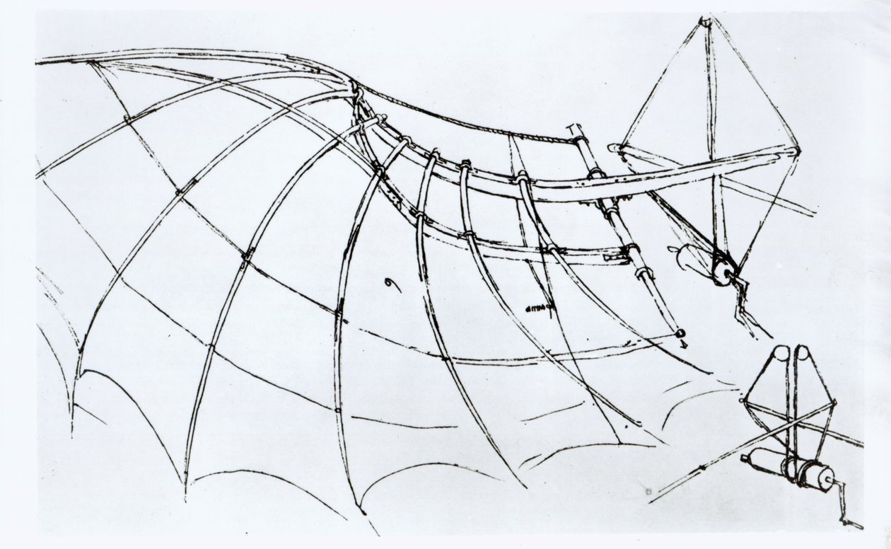 Diagram av en mekanisk vinge, manuskript B, 1488-89 av Leonardo da Vinci