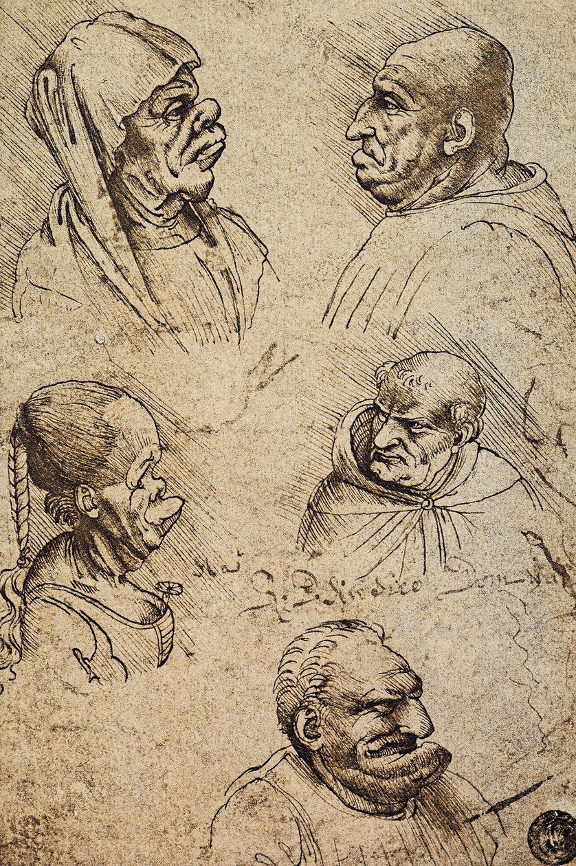 Fem groteske hoder, tegning av Leonardo da Vinci. Gallerie dellAccademia, Venezia av Leonardo da Vinci