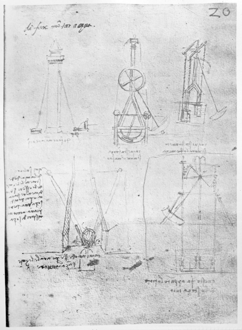 Fol. 20r fra Paris Manuscript B, 1488-90 av Leonardo da Vinci