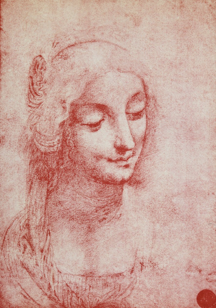 Hodet til en kvinne (rødt kritt på papir) av Leonardo da Vinci