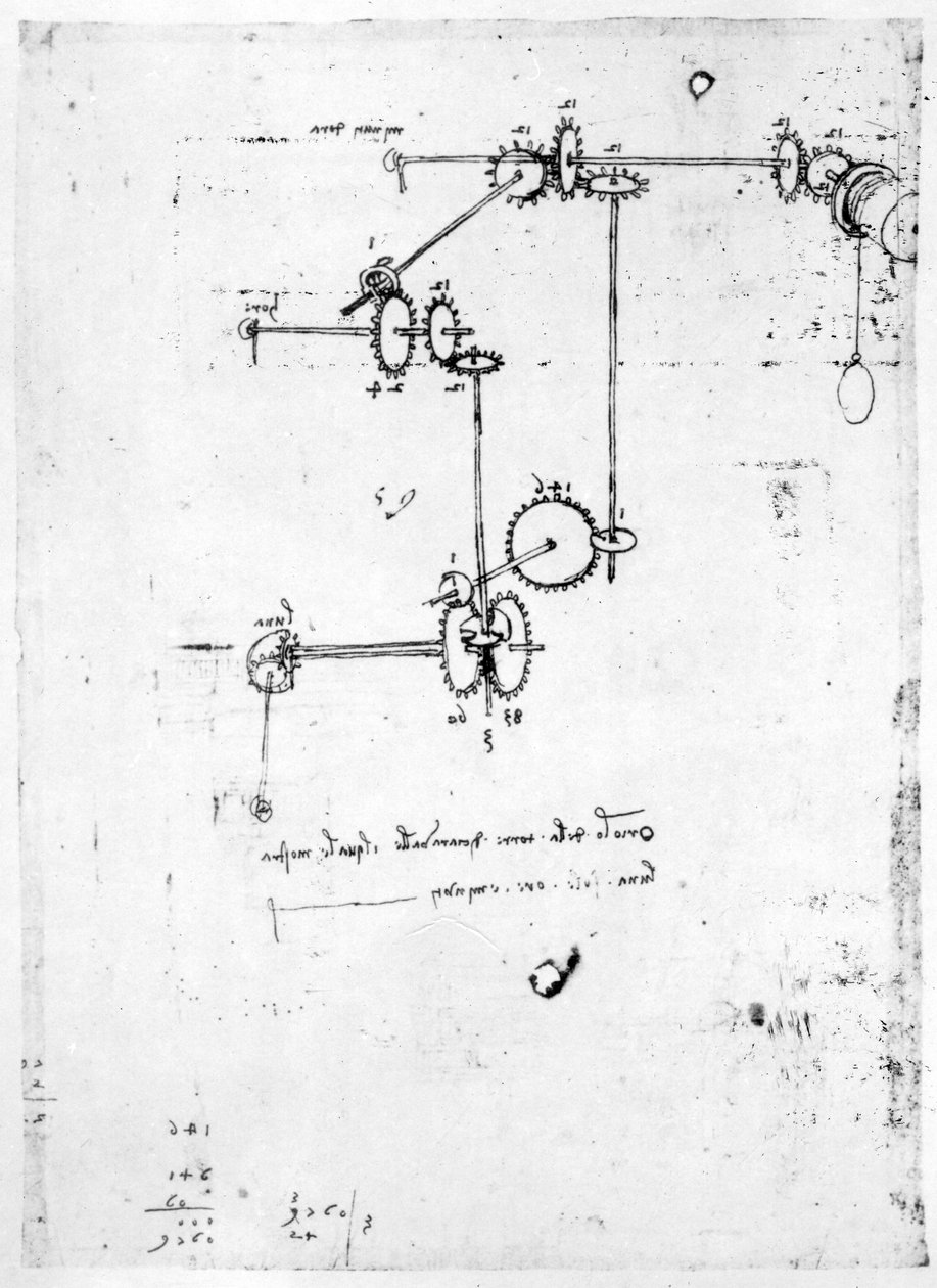 Maskindesign, fol. 399v-b (penn og blekk på papir) av Leonardo da Vinci