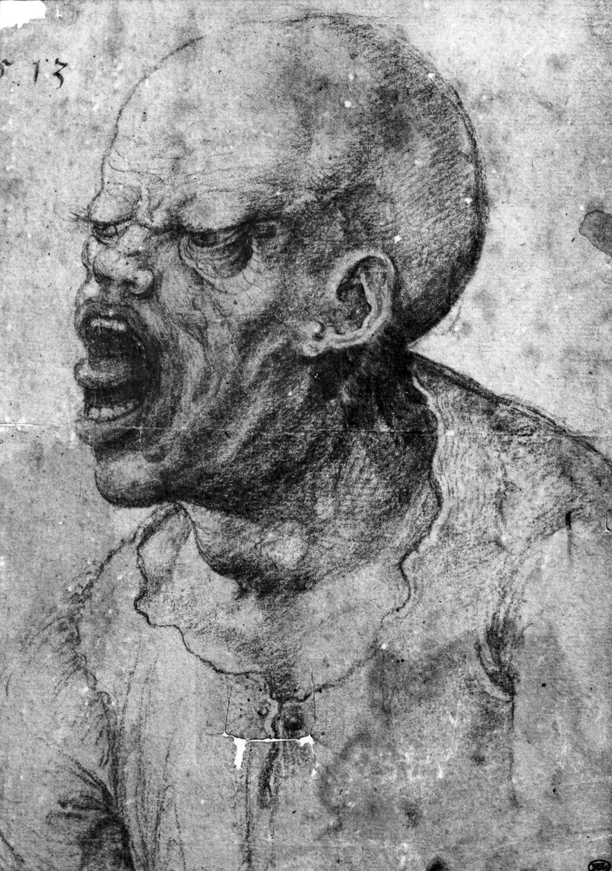 Portrett av en mann som roper (kull på papir) av Leonardo da Vinci