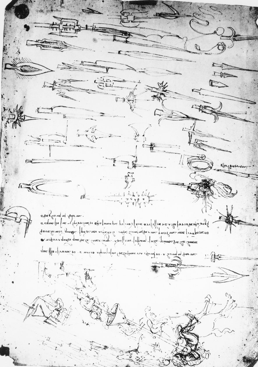 Ark med studier av fotsoldater og ryttere i kamp og halbarder, 1485-1488 av Leonardo da Vinci