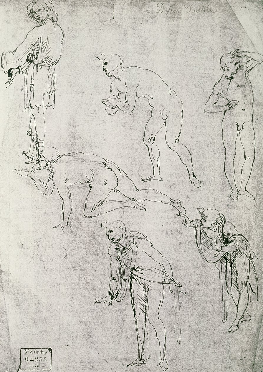 Six Figures, Study for an Epiphany (penn og blekk på papir) av Leonardo da Vinci