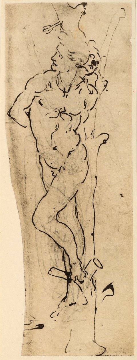 St. Sebastian; sølv punkttegning på hvitt papir av Leonardo da Vinci. Kunsthalle, Rom for trykk og tegninger, Hamburg. av Leonardo da Vinci