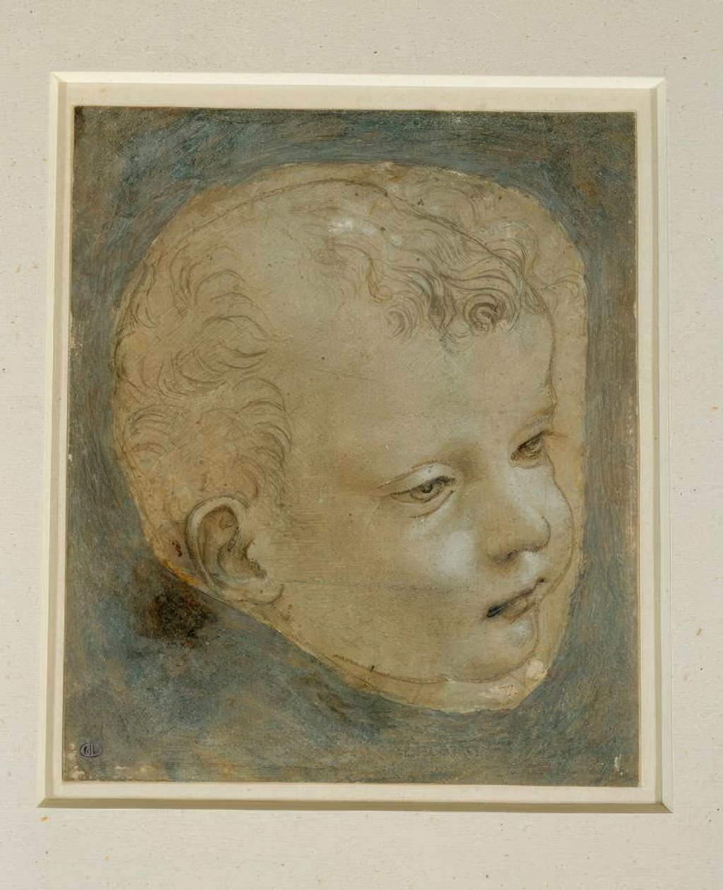 Studiehode til en gutt i trekvart profil til høyre av Leonardo da Vinci