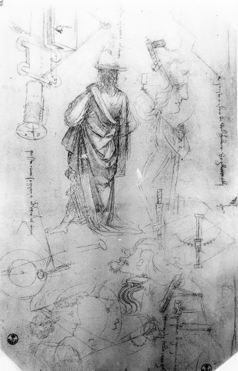 Studier (penn og blekk på papir) av Leonardo da Vinci