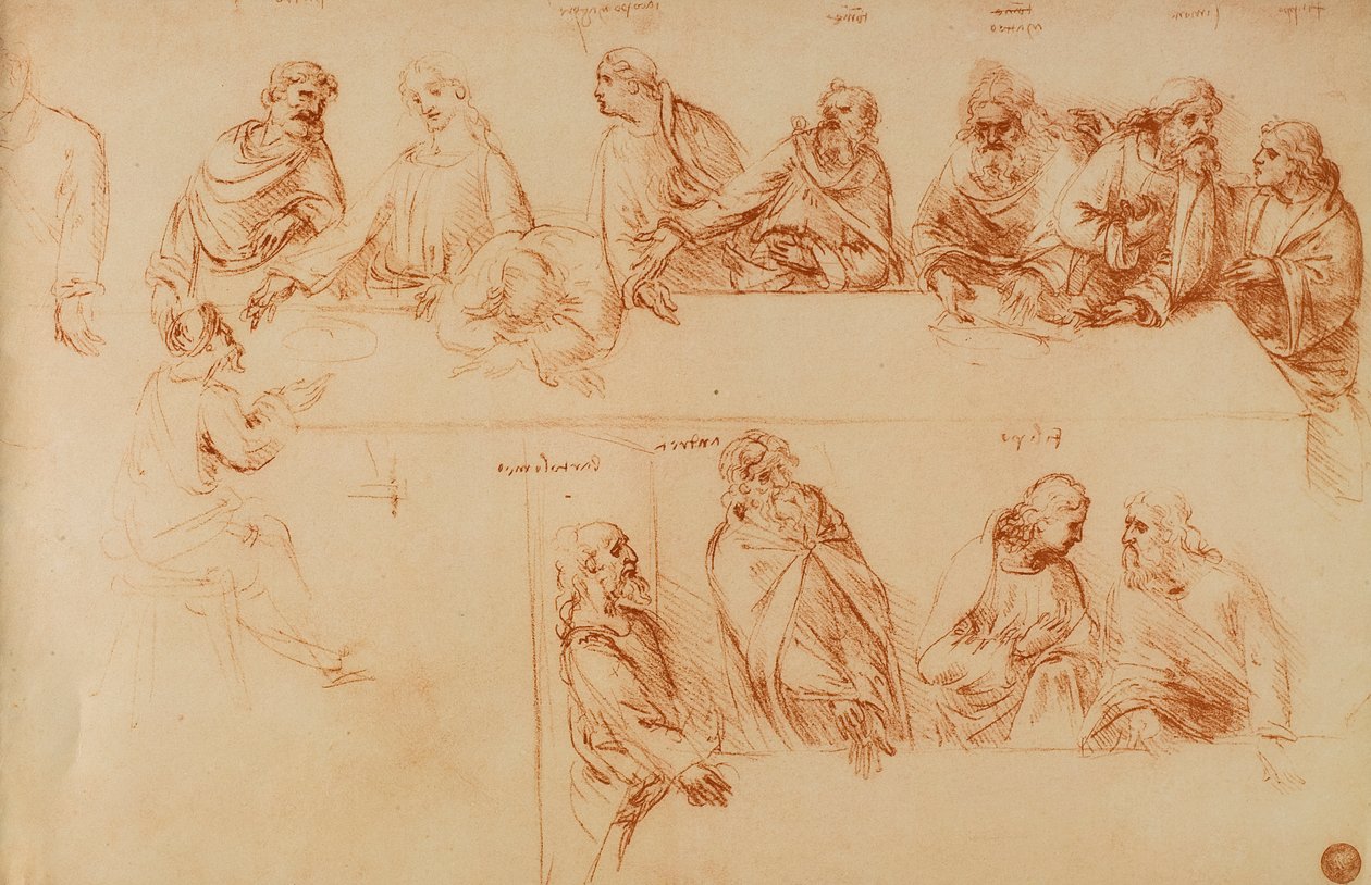 Study for the Last Supper: sangvinsk tegning av Leonardo da Vinci. Gallerie dellAccademia, Venezia av Leonardo da Vinci