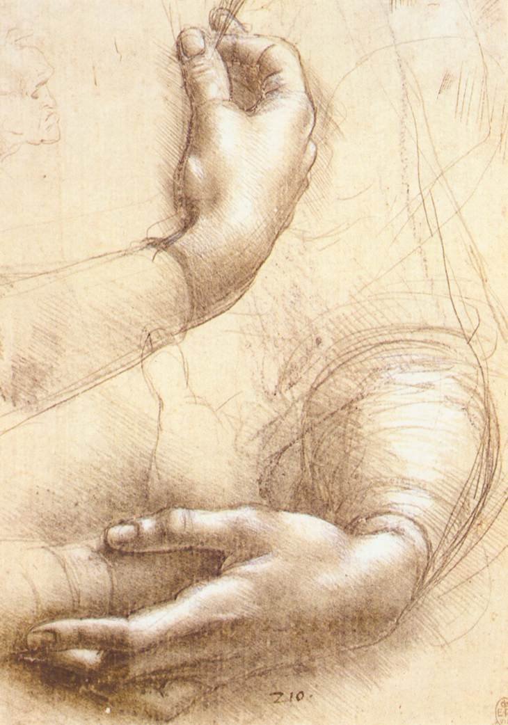 Studie av hender av Leonardo da Vinci