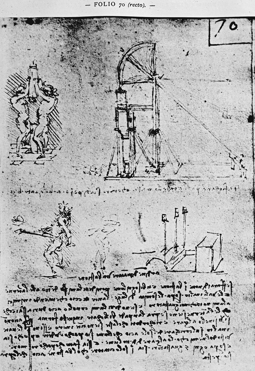 Forslag til hvordan bygge en bastion om natten, fol. 70r fra Paris Manuscript B, 1488-90 av Leonardo da Vinci