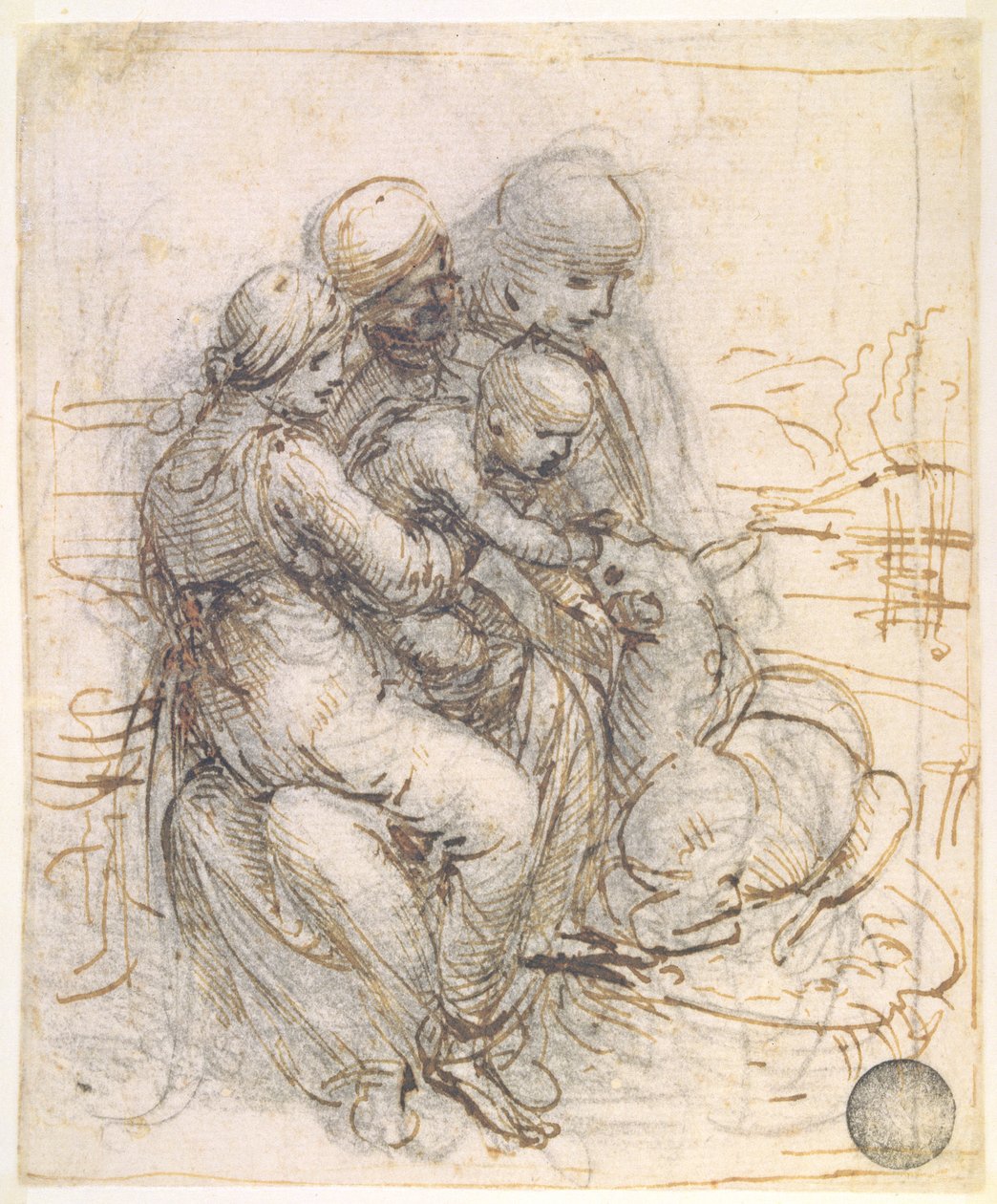 Jomfru og barn med St. Anne, ca. 1501-10 (penn og blekk på papir) av Leonardo da Vinci