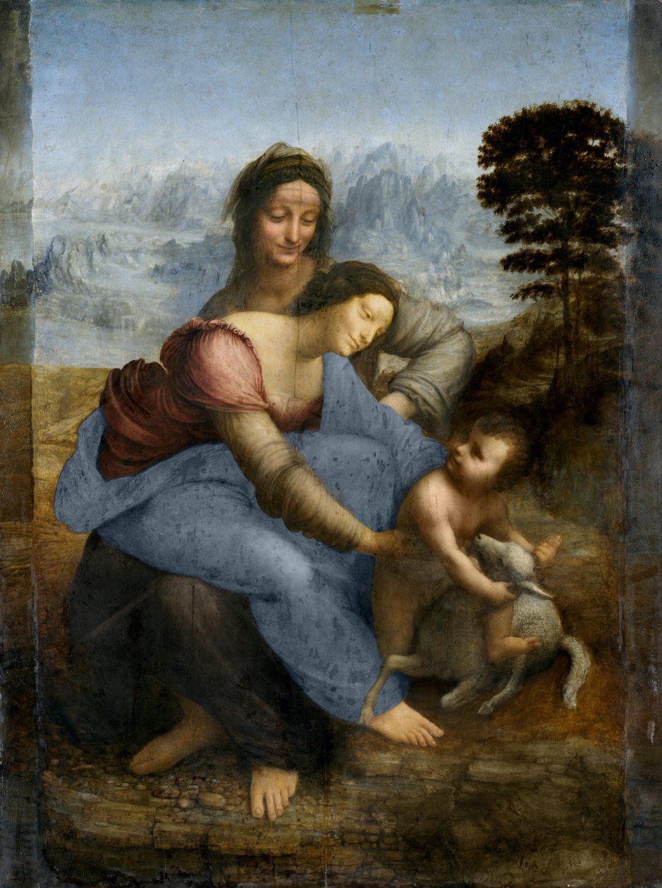 Jomfru og barn med St. Anne, ca. 1510 av Leonardo da Vinci