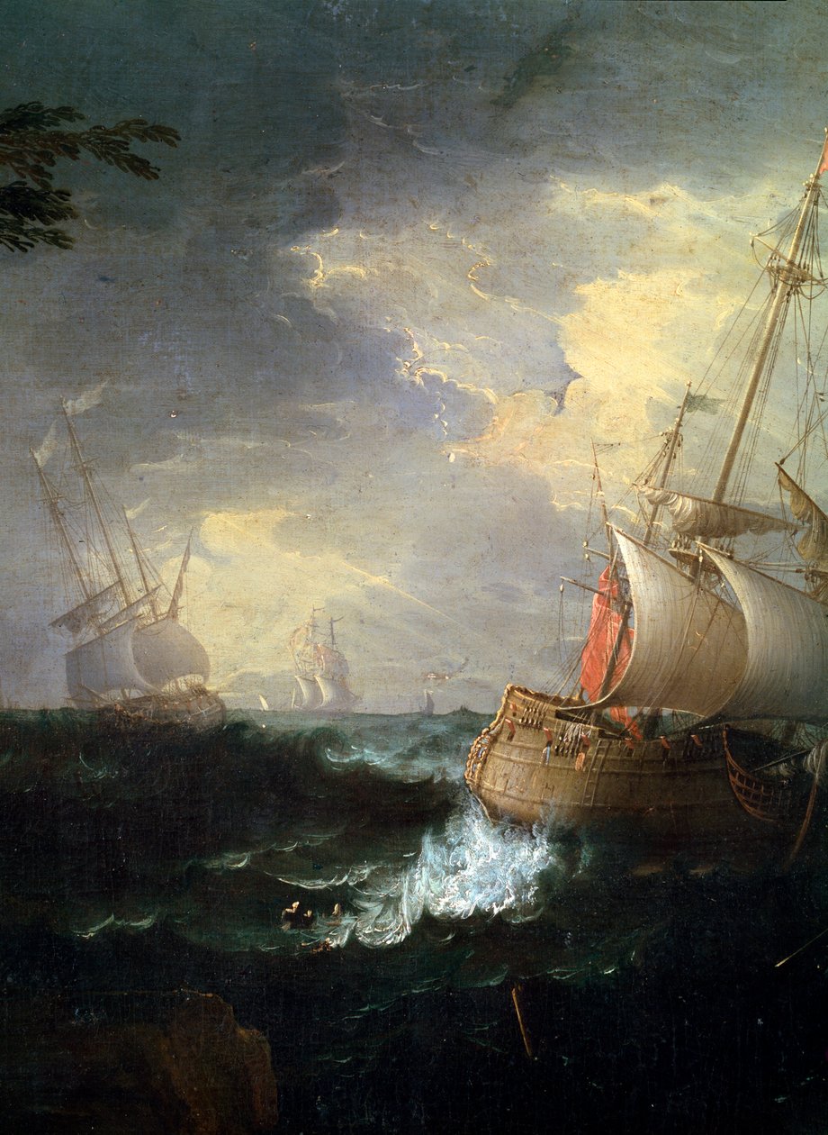 Stormfullt hav, c1700-1750. Detalj. av Leonardo Coccorante