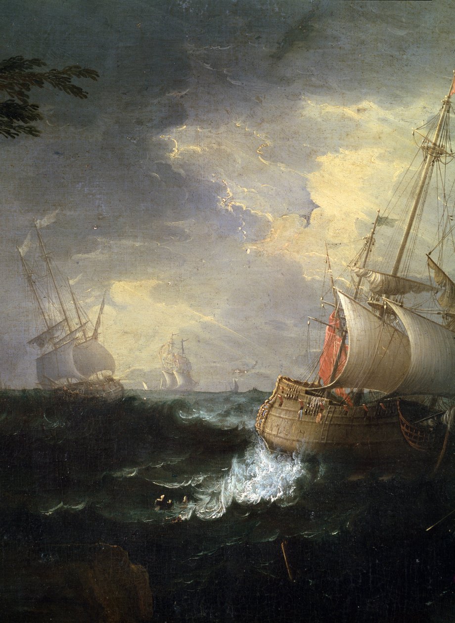 ""tempete en mer"" (stormfullt hav) Detalj. Peinture de Leonardo Coccorante (1680-1750) 18eme siecle Musee des Beaux Arts de Mikalojus Konstantinas Ciurlionis, Kaunas, Litauen av Leonardo Coccorante