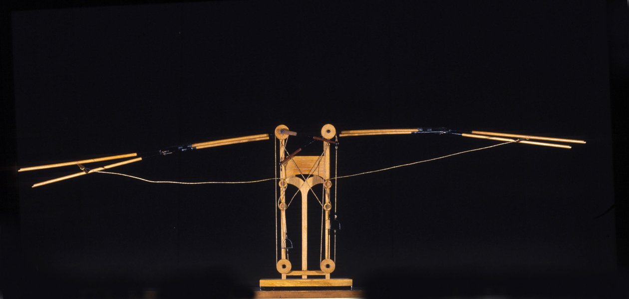 Maskin for flyging med vingevinger. Modell fra tegningen av Leonardo da Vinci (Leonardo da Vinci). Museum for vitenskap og teknologi, Milano. av Leonardo da (after) Vinci