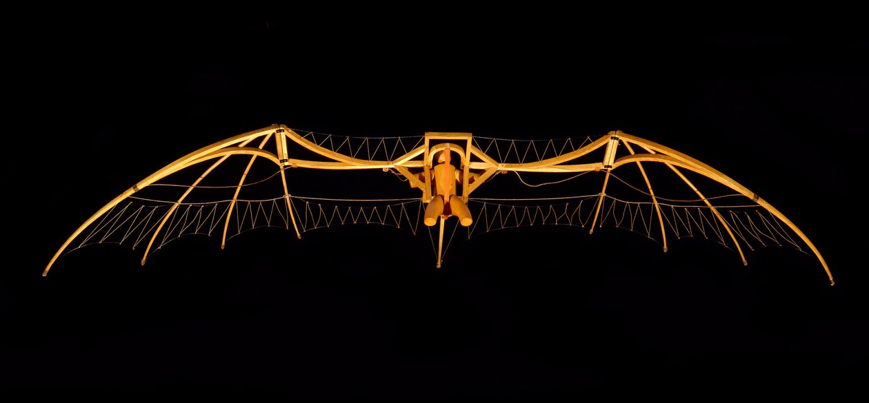 Modell av Leonardo da Vincis glider (Leonardo da Vinci) - Museum of Science and Techniques of Leonardo da Vinci, i Milano av Leonardo da (after) Vinci
