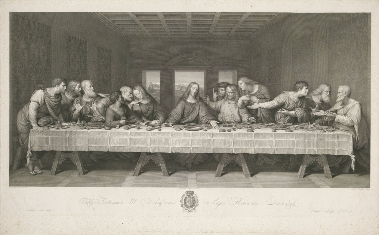 The Last Supper, drawn by Teodoro Matteini, engraved by Raphael Morghen (engraving) av Leonardo da (after) Vinci