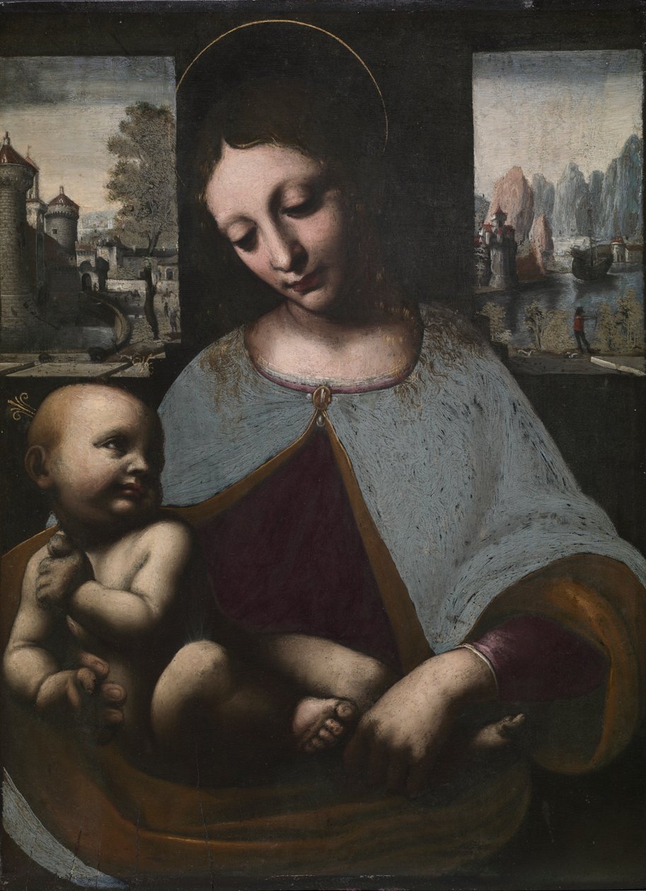 Jomfru og barn, ca. 1500 (olje på tre) av Leonardo da (circle of) Vinci