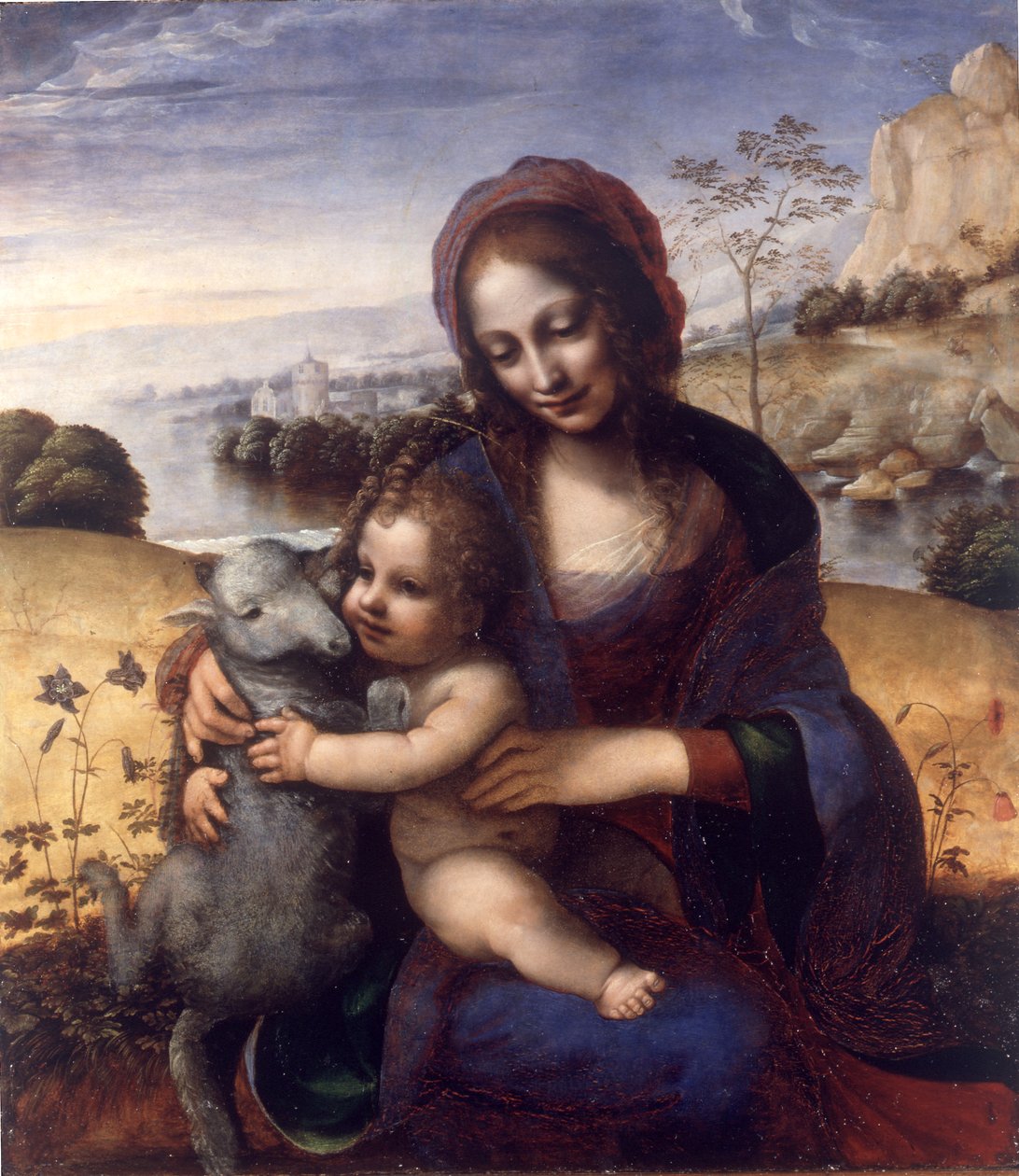 Madonna og barn med et lam av Leonardo da (manner of) Vinci