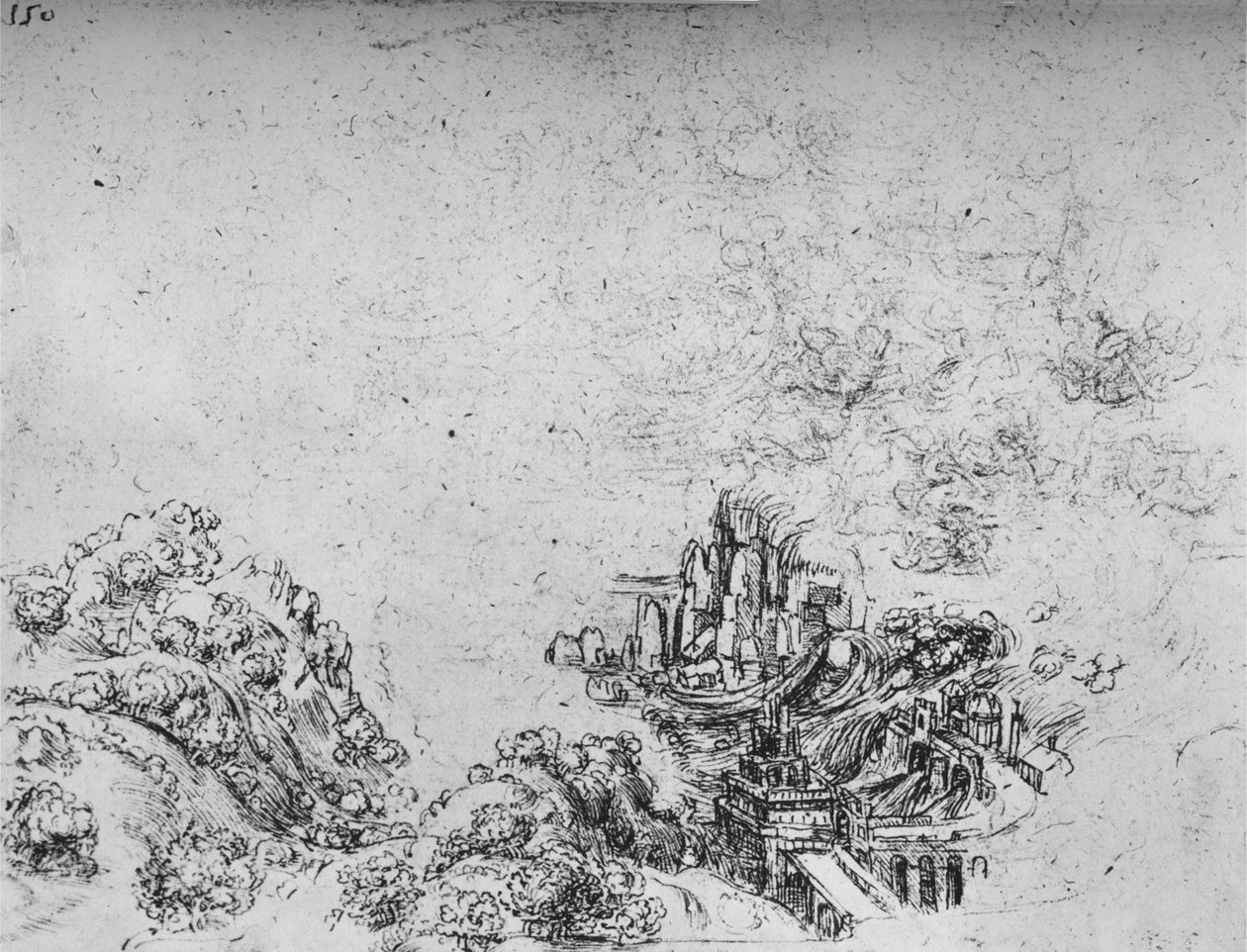 A Flood Breaking Into A Valley, c1480 1945 av Leonardo da Vinci