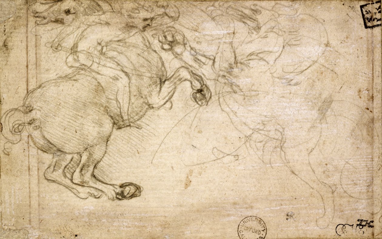 A Horseman in Combat with a Griffin, 1500-tallet (sølvpunkt på papir) av Leonardo da Vinci