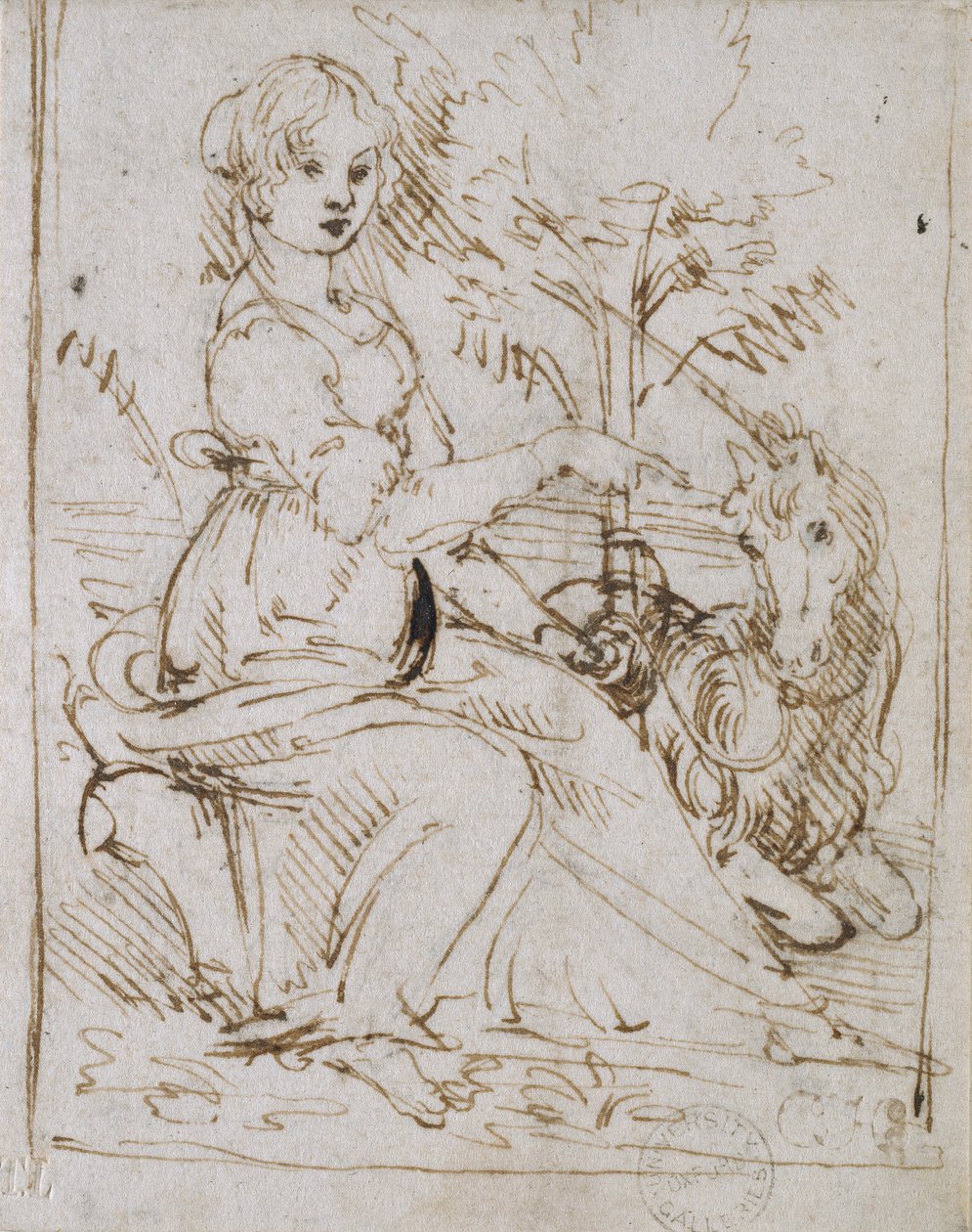 En jomfru med en enhjørning, sent på 1470-tallet av Leonardo da Vinci