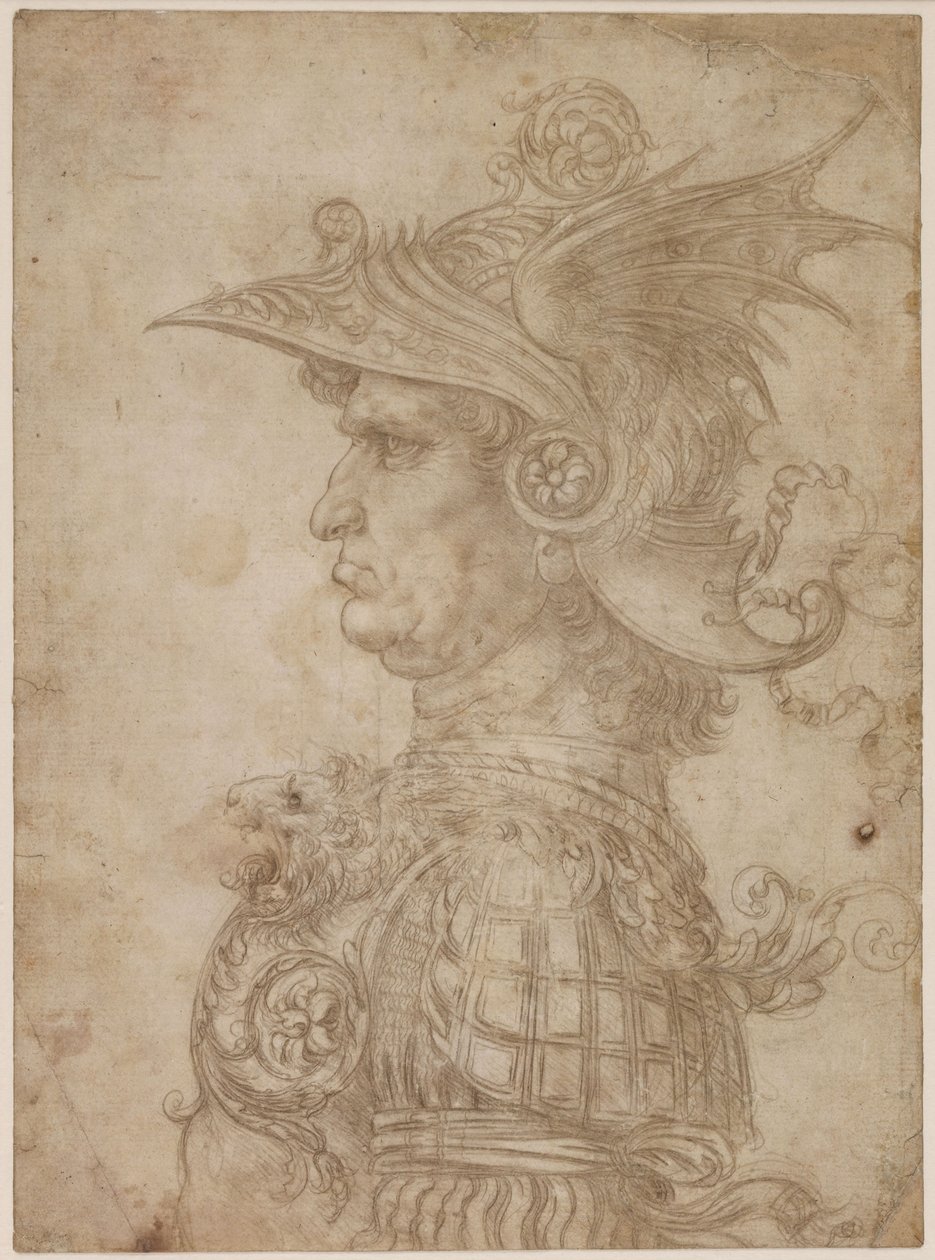 En byste av en kriger i profil til venstre, 1475-1480. av Leonardo da Vinci