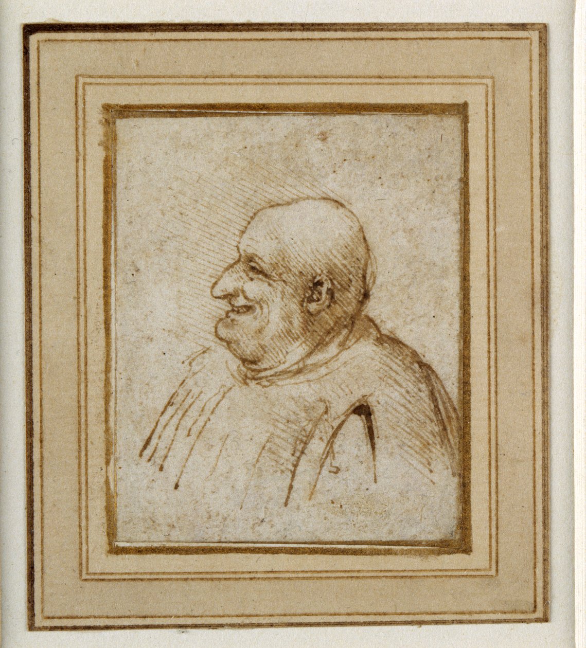 En karikatur (penn og blekk på papir) av Leonardo da Vinci