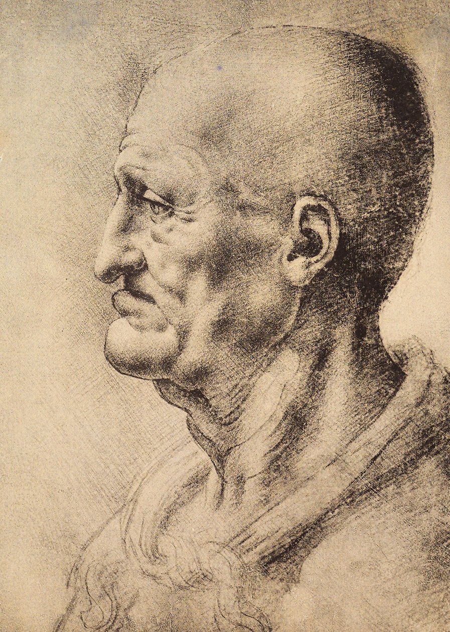 En mann vist i profil, tegning av Leonardo da Vinci, bevart i Room of Drawings and Prints, Uffizi Gallery, Firenze. av Leonardo da Vinci