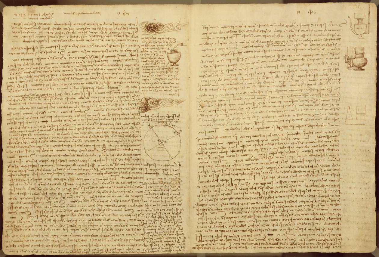 En side fra Codex Leicester, 1508-12 (sepia blekk på linpapir) av Leonardo da Vinci