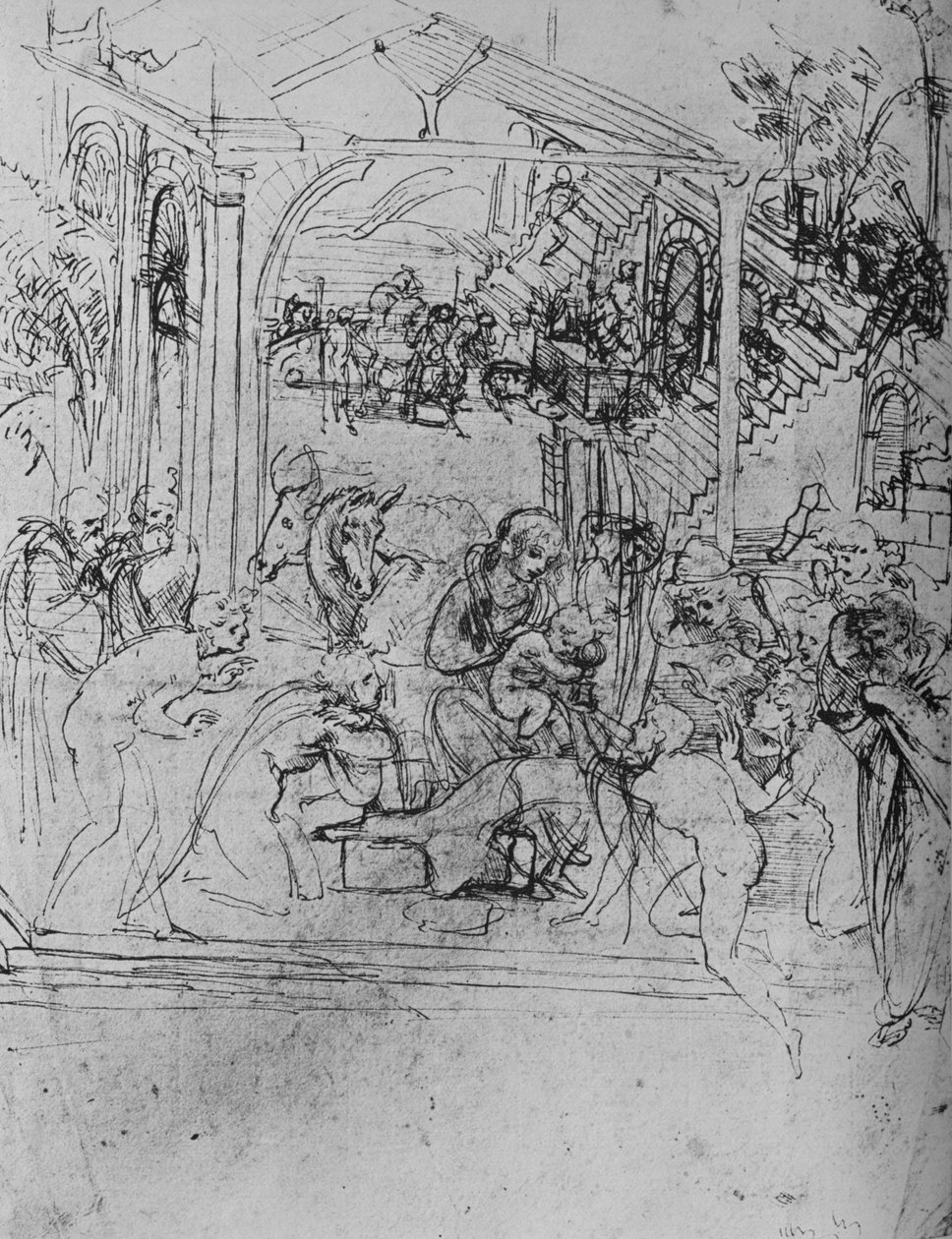 Adoration of the Kings: Composition Sketch, 1478–1481 1945 av Leonardo da Vinci