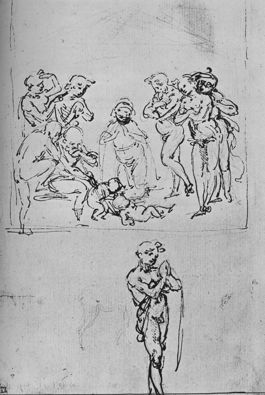 Tilbedelse av hyrden og separate studium av en hyrde, c1480 1945 av Leonardo da Vinci