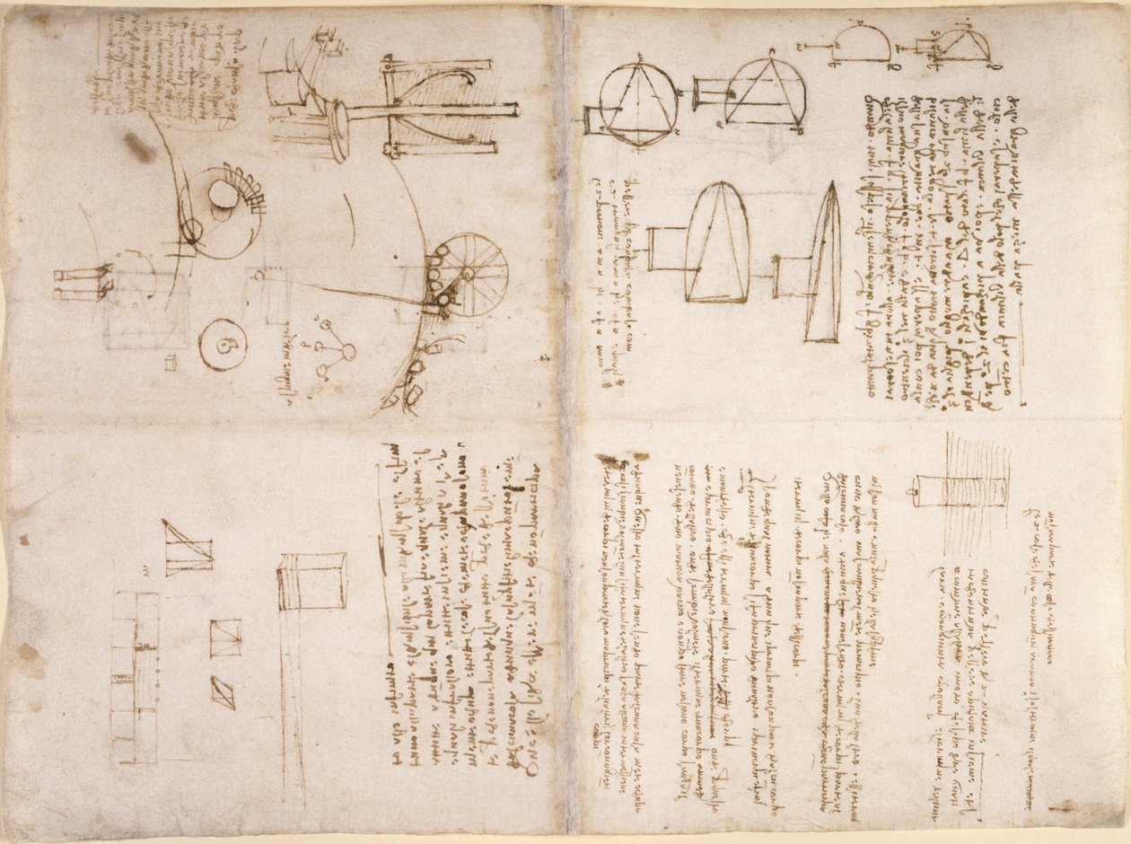 Arundel 263, f.133v, f.130r, Notater, skjematiske skisser og diagrammer fra 