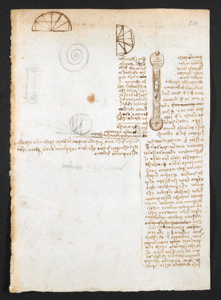 Arundel 263, f.211r Notater, skisser og diagrammer, fra 