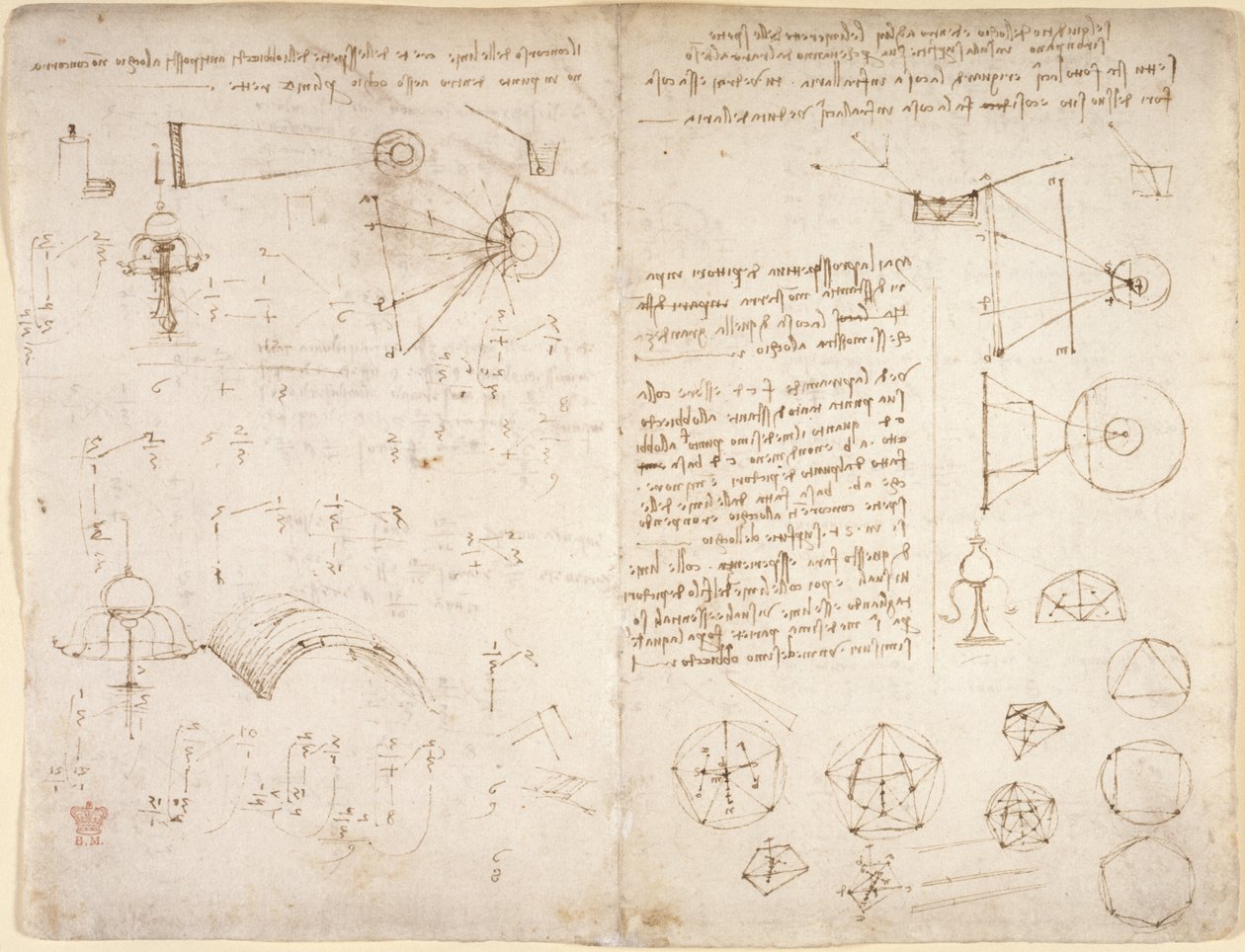 Arundel 263, f.221v, f.220 Notater, diagrammer og skisser fra 