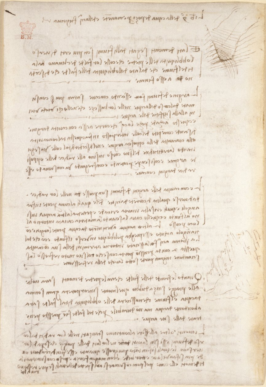 Arundel 263, f.25v Notater og grove skisser om erosjon forårsaket av vann, fra 
