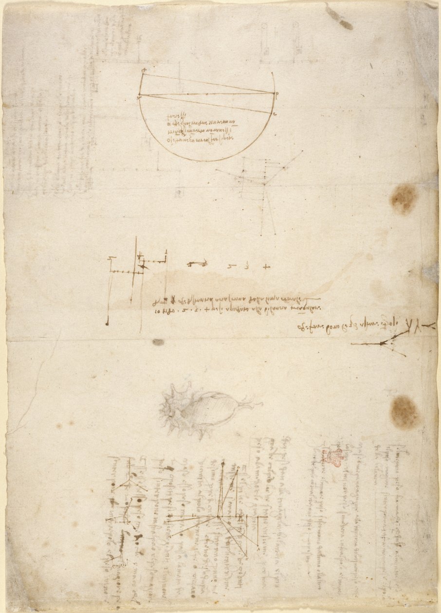 Arundel 263, f.33v Notater og diagrammer om mekanikk, fra 