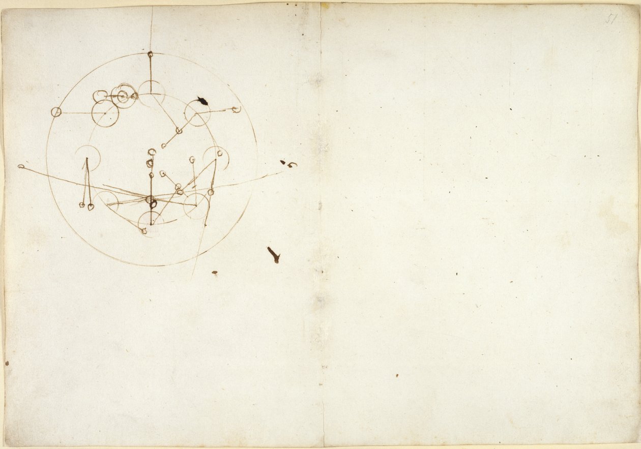 Arundel 263, f.52v, f.51 Diagram av et hydraulisk hjul, fra 