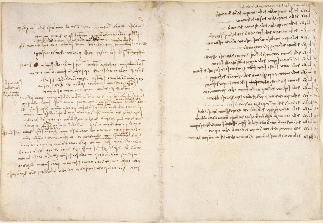 Arundel 263, f.58v, f.45, Notes on water, fra 