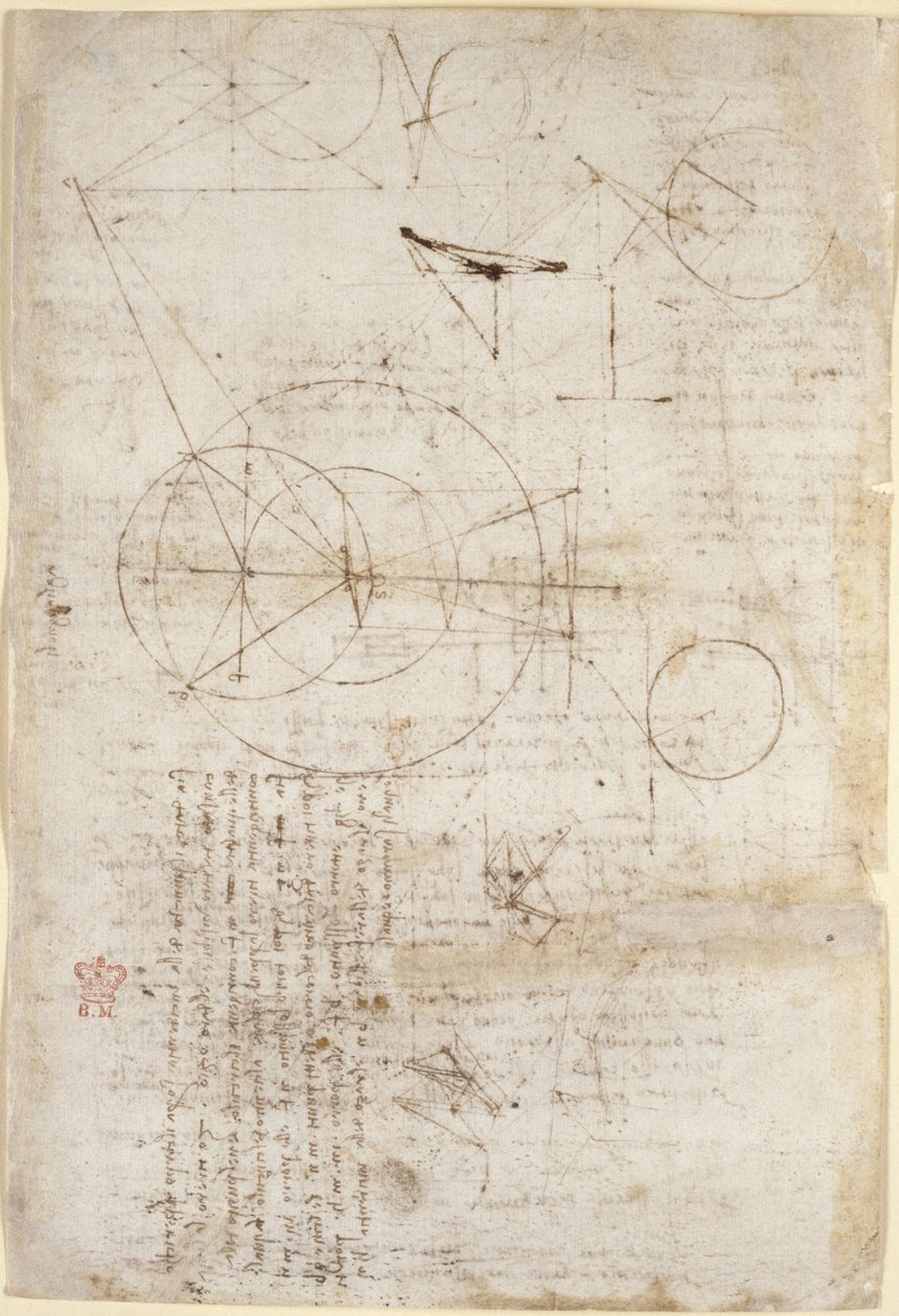 Arundel 263, f.95v Notater og diagrammer om optikk, angående Alhazens problem; to skisser som representerer gitterstrukturer, fra 