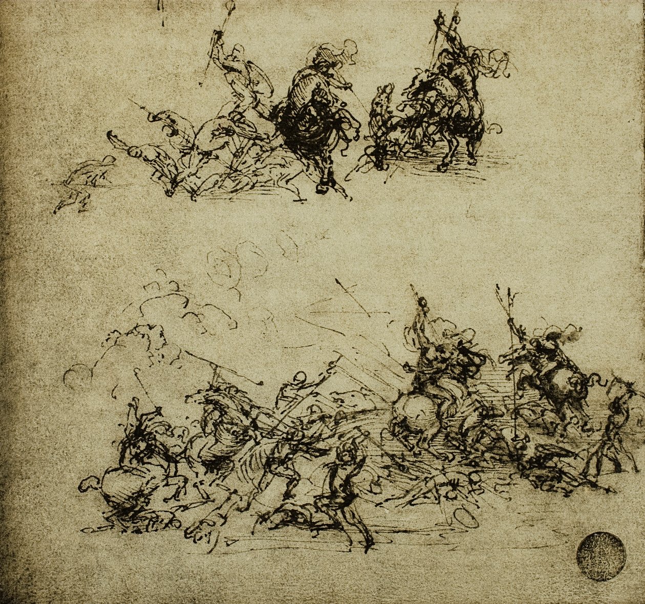 Kampscene; tegning av Leonardo da Vinci. Gallerie dell