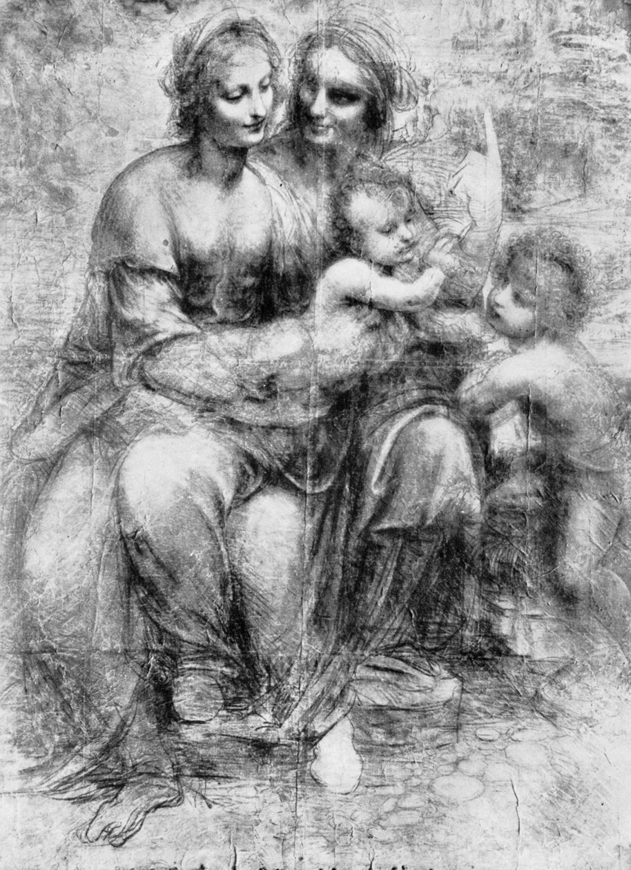 Tegneserie av St Anne med Madonna og barn og St John, 1400-tallet 1930. av Leonardo da Vinci